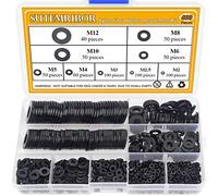 Sutemribor Nylon Flat Washer Assortment Set 600 Pieces, 9 Sizes - M2 M2.5 M3 M4 M5 M6 M8 M10 M12, Black