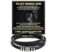 SUTERY Bonus Son Bracelet from Mom and Dad, Birthday Gift with Engraved Wallet Card, Meaningful Jewelry Gift for Men, Foreve Love One, Leather, no gemstone
