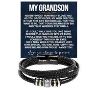 SUTERY To My Grandson Bracelet - Birthday Gift for Grandson from Grandpa and Grandma With Message Card and Box - Christmas Gifts, Foreve Love One, Leather, no gemstone