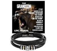 SUTERY To My Grandson Bracelet - Birthday Gift for Grandson from Grandpa and Grandma With Message Card and Box - Christmas Gifts, Foreve Love One, Leather, no gemstone