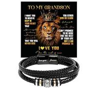 SUTERY To My Grandson Bracelet - Birthday Gift for Grandson from Grandpa and Grandma With Message Card and Box - Christmas Gifts, Foreve Love One, Leather, no gemstone