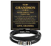 SUTERY To My Grandson Bracelet - Birthday Gift for Grandson from Grandpa and Grandma With Message Card and Box - Christmas Gifts, Foreve Love One, Leather, no gemstone