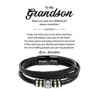 SUTERY To My Grandson Bracelet - Birthday Gift for Grandson from Grandpa and Grandma With Message Card and Box - Christmas Gifts, Foreve Love One, Leather, no gemstone