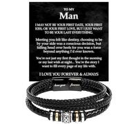 SUTERY To My Man Bracelet, Birthday Anniversary Jewelry for Boyfriend Husband from Girlfriend Wife With Message Card and Box, Promise Bracelet for Man, Foreve Love One, Leather, no gemstone