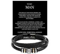 SUTERY To My Man Bracelet, Birthday Anniversary Jewelry for Boyfriend Husband from Girlfriend Wife With Message Card and Box, Promise Bracelet for Man, Foreve Love One, Leather, no gemstone