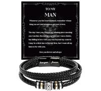 SUTERY To My Man Bracelet, Birthday Anniversary Jewelry for Boyfriend Husband from Girlfriend Wife With Message Card and Box, Promise Bracelet for Man, Foreve Love One, Leather, no gemstone