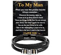 SUTERY To My Man Bracelet, Birthday Anniversary Jewelry for Boyfriend Husband from Girlfriend Wife With Message Card and Box, Promise Bracelet for Man, Foreve Love One, Leather, no gemstone