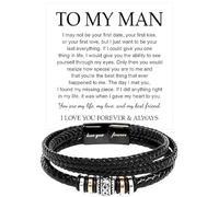 SUTERY To My Man Bracelet, Birthday Anniversary Jewelry for Boyfriend Husband from Girlfriend Wife With Message Card and Box, Promise Bracelet for Man, Foreve Love One, Leather, no gemstone