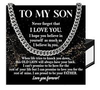 SUTERY To My Son Necklace from Mom and Dad, Cuban Link Chain Necklace for Son, Christmas Gifts with Message Card and Box, Stainless Steel, No Gemstone