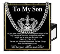 SUTERY To My Son Necklace from Mom and Dad, Cuban Link Chain Necklace for Son, Christmas Gifts with Message Card and Box, Stainless Steel, No Gemstone