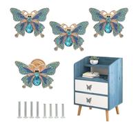 Sutfmwe Butterfly Cabinet Knobs, Butterfly Drawer Knobs, Blue Dresser Knob, Unique Rhinestone Pull Handles Natural Theme Decorative Furniture Hardware Door Knobs 4PCS (Blue)