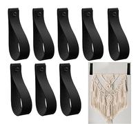 Sutfmwe PU Leather Curtain Rod Holder, Leather Wall Hooks Loop Straps for Wall Hanging for Bathroom Kitchen Towel Wall Boho Pole Hanger Wall Blanket Oar Display Farmhouse Vintage Style (Black, 8)