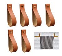 Sutfmwe PU Leather Wall Hooks, Faux Leather Straps for Boho Pole Wall Blanket Towel Decor Oar Horizontal Paddle Display Strap Hangers DIY 6 Pcs (Brown 6)