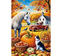 Sutinban 500 Piece Jigsaw Puzzles for Adults Autumn Harvest Farm Cozy Countryside Scene with White Horse, Vintage Red Truck & Charming Cottage 20"x14.2"