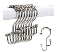 SUTINE 12 Pack Stainless Steel Double Shower Curtain Rings Rust Resistant Shower Hooks Easy Slide Metal Shower Hooks for Shower Curtains and Liners, Matte Nickel