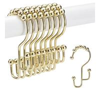 SUTINE 12pcs Gold Shower Curtain Hooks, Stainless Steel, Double Hooks, Rust Proof, Smooth Sliding