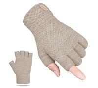 SUTIYO Fingerless Gloves Winter Gloves for Men and Women Warm Half Finger Gloves Knitted Soft Lining for Driving Writing (Beige)