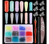 SUTOKAKA 144Pcs Polygel Nail Form Kit 12 Color 12 Sizes Reusable Nail Extension Mold Dual Forms with 6Pcs Nail Clips, Dual-Head Brush Pen, Nail File & Cuticle Pusher for Beginners