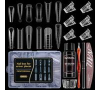 SUTOKAKA 288Pcs Polygel Nail Form Kit 12 Style 12 Sizes Reusable Nail Extension Mold Dual Forms with 6Pcs Nail Clips, Nail Slip Solution, Brush Pen, Nail File & Cuticle Pusher for Beginners