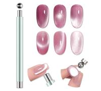 SUTOKAKA Cat Eye Magnet Nail Art Tool, Super Strong Double-head Cylindrical Magnet Pen with Round Magnetic Bead, Multifunctional Magnets for Cat Eye Gel Polish DIY at Home Salon