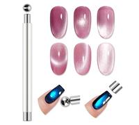 SUTOKAKA Cat Eye Magnet Nail Art Tool, Super Strong Double-head Magnet Wand Cylindrical Magnetic Pen with Round Bead, Multifunctional Magnets for Cat Eye Gel Polish DIY at Home Salon