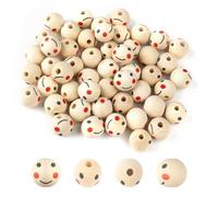 SUTOUG 50PCS Smile Face Wooden Beads, 20MM Wooden Balls, Round Doll Head Beads with 5 mm Hole Spacer Beads for DIY Bracelet, Macrame, Necklace, Jewellery, Doll
