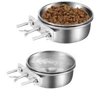 Sutowe 2Pcs Water Bowl for Kennel Cage Crates No Spill Hanging Pet Food Bowl Removable Stainless Steel Feeding Dish Crate Dog Bowls for Cat Puppy Birds Rats Guinea Pigs(12+14cm)