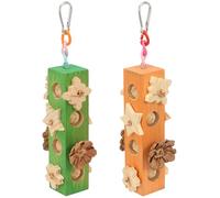 Sutowe 2Pcs Wood Parrot Chew Toys with Meta Hook Relieve Boredom and Anxiety Bird Toy Hanging Foraging Toy Chew Shred Forage Toys Multi Shape Fun Design for Daily Play(Yellow+orange)