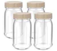 Sutowe 4Pcs Glass Salad Jar with Lid and Dressing Cup, 800 ml Clear Salad Pod Container Portable Meal Prep Container Wide Mouth Design for Home Fridge Travel(Apricot)