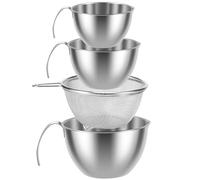 Sutowe 4Pcs Mixing Bowl Set with Mesh Strainer Stainless Steel Nesting Bowl with Pour Spout & Lid Space Saving Salad Bowls 250/400/700ml Metal Prep Bowls for Cooking Baking Food Prep