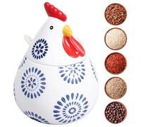Sutowe Chicken Shape Spice Jar for Salt Sugar Coffee, 17 Oz Ceramic Salt Cellar with Lid and Spoon Sugar Holder Rooster Shape Spice Jars for Kitchen Countertop(style D)