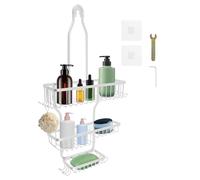 Sutowe Hanging Shower Shelf, 3 Tier Space Aluminum Over The Shower Head Caddy, Hold Up to 25kg Over Door Caddy with 10 Hooks Soap Basket for Shaver Sponge Shampoo Soap