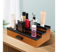 Sutowe Perfume Display Stand 3-Tiers Cologne Shelf with Drawer Wooden Perfume Organizer Rack Collectibles Display Risers for Bedroom Nail Polish Craft Fairs Collectibles(A)