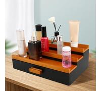 Sutowe Perfume Display Stand 3-Tiers Cologne Shelf with Drawer Wooden Perfume Organizer Rack Collectibles Display Risers for Bedroom Nail Polish Craft Fairs Collectibles(B)