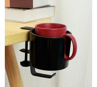 Sutowe Table Cup Holder with Headphone Hanger 2 in 1 Under Desk Headphone Stand Hook with Desk Side Drink Cup Holder ClipAdjustable Coffee Mug Holder Gaming Desk Accessories(black)