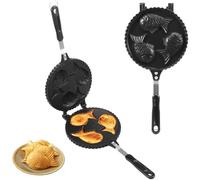 Sutowe Taiyaki Fish Mold, Japanese Waffle Iron Pan Machine, Non Stick Waffle Iron Baking Mold, Aluminium Alloy Fish Shape Double Pan Cake Bakeware for Kitchen Restaurant Camping Traveling(Three Fish)