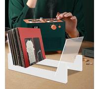 Sutowe Vinyl Record Storage Holder Wood LP Display Rack Holds up to 50 LP Album Organizer Desktop Stand Magazine File Sorter Bookshelf for Book Magazines Album(white)