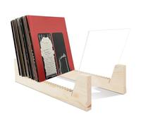 Sutowe Vinyl Record Storage Holder Wood LP Display Rack Holds up to 50 LP Album Organizer Desktop Stand Magazine File Sorter Bookshelf for Book Magazines Album(yellow)