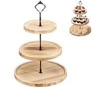 Sutowe Wooden Cupcake Stand 3 Tiers Cake Holder Tower Round Tiered Dessert Display Platter Serving Tray for Tea Party Wedding Server (Brown)