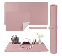 SUTOZMIWE Nail Art Table Mat,2 PCS Nude Pink Fordable Soft Microfiber PU Leather Nail Mats, Nail Arm Rest Pad for Acrylic Nails,Manicure Pads Desk Mat for Nail Tech Must Haves Salon Home Nail Supplies
