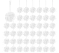 Suttmin 50 Pcs Bath Sponge Shower Loofahs Bulk Bath or Shower Sponge Loofahs Pouf Mesh Scrubber for Women Kids Men Cleaning Exfoliating Shower Pouf Balls (White)