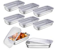 Suttmin 8 Pcs 304 Stainless Steel Food Storage Containers with Lids 1/3 Size Hotel Pan Chicken Food Grade Pans Metal Meal Containers for Restaurant Stackable Kitchen Freezer Buffet(2.5 Inch Deep)