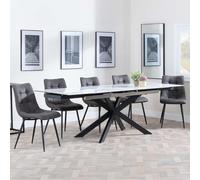 Sutton Dining Set - 4-8 Seater - 140cm-200cm - Extending - White Ceramic - Corona Dining Chairs - Grey Fabric