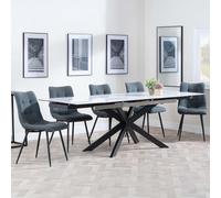 Sutton Dining Set - 4-8 Seater - 140cm-200cm - Extending - White Ceramic - Corona Dining Chairs - Light Grey Fabric