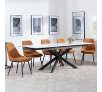Sutton Dining Set - 4-8 Seater - 140cm-200cm - Extending - White Ceramic - Darwin Dining Chairs - Orange Fabric