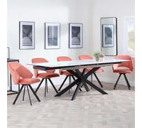 Sutton Dining Set - 4-8 Seater - 140cm-200cm - Extending - White Ceramic - Ion Dining Chairs - Orange Velvet Fabric - Swivel