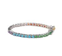 SUTTONRAL Sparkling 14K Gold Colorful Rainbow Tennis Bracelet, Stylish and Trendy Bracelet,Best Gift for Mom, 8 inch, Gemstone, moissanite