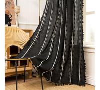 Sutuo Home Black Boho Curtains 84 inches Long for Bedroom Nursery, Light Filtering Farmhouse Easter Hollow Chic Tassels Window Treatment Bohemian Embroidery Drape Rod Pocket 1 Panel 52" W x 84" L
