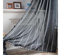 Sutuo Home Black Boho Curtains for Bedroom Living Room, Semi Blackout Linen Farmhouse Tassels Window Treatment Bohemian Embroidery Drape for Halloween Decor, Rod Pocket 1 Panel 52" W x 72" L