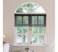 Sutuo Home Black Boho Valance Curtains Crochet Lace Sheer Bohemian Hollow Knitted with Tassels, Privacy Vintage Mid Century Farmhouse Tier for Kitchen, Rod Pocket 1 Panel,59" W x 36" L